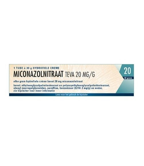 Miconazolnitraat Teva Hydrofiele Crème 20mg/g 30g - Krachtige Behandeling voor Gist- en Schimmelinfecties van de Huid